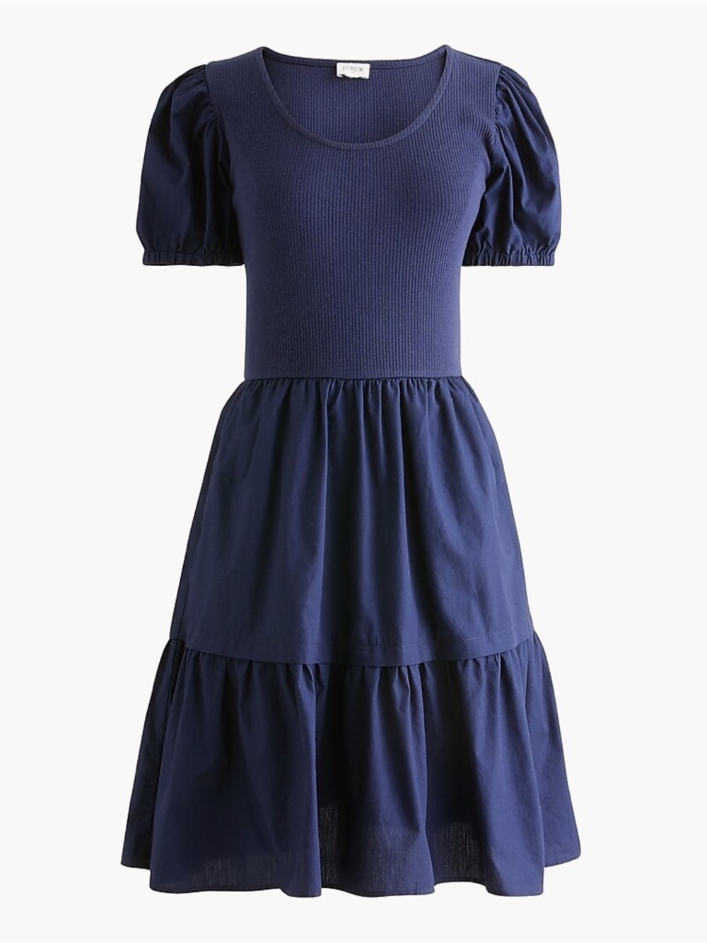 J.Crew Factory Puff-Sleeve Knit Mixy Mini Dress in Navy Size Small
